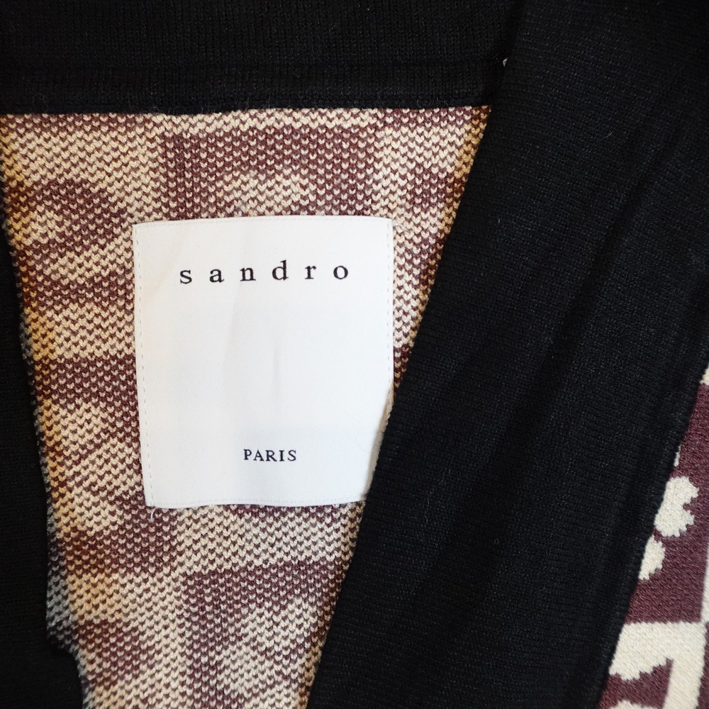 Sandro Cardigan Women US 2 FR 0 Brown Monogram Clover Knit Button Front Sweater - Picture 3 of 11